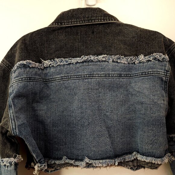 Womens Pretty Little Thing Cropped Denim Jacket Black & Blue Frayed Hem Size 6 - Picture 11 of 16